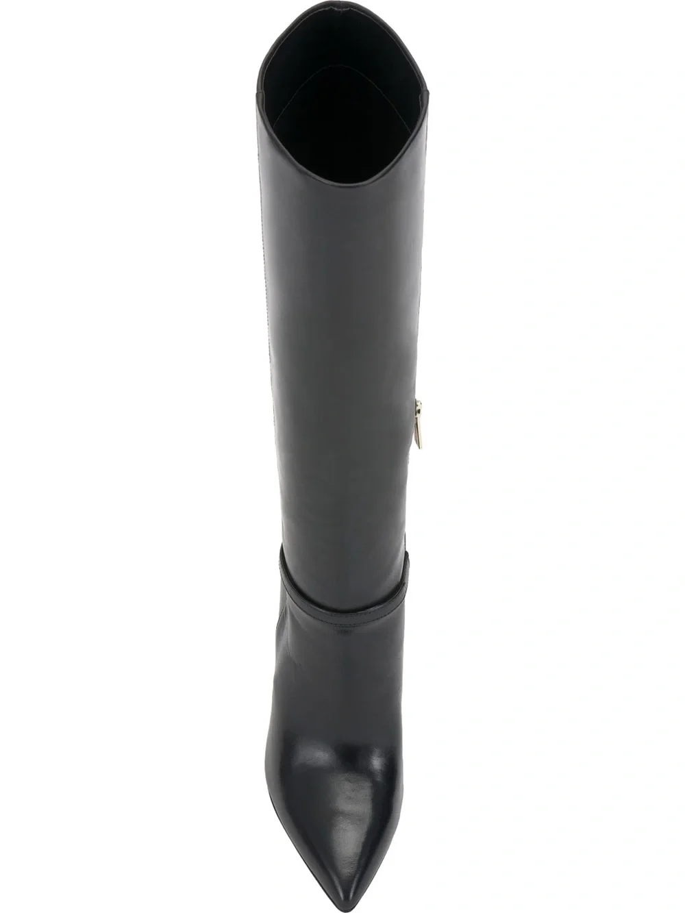 Women’s Black Knee-High Stiletto Boot with Gold Hardware